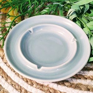 VINTAGE HYALYN 92 USA Porcelain Ashtray/Saucer Light Turquoise Cork Bottom 6.5"